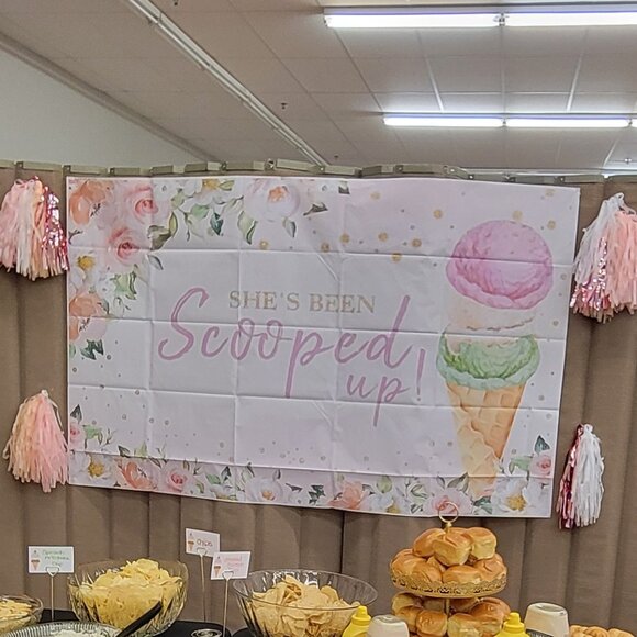 She's Been Scooped Up Backdrop Ice Cream Bridal Shower Pink Green Wedding - Picture 2 of 3